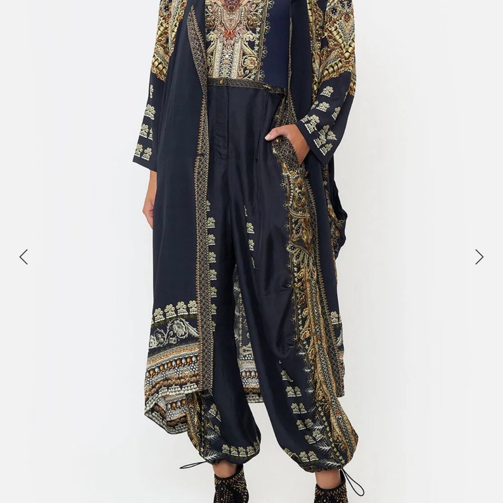 Camilla Navy and Gold Embellished Silk Coat